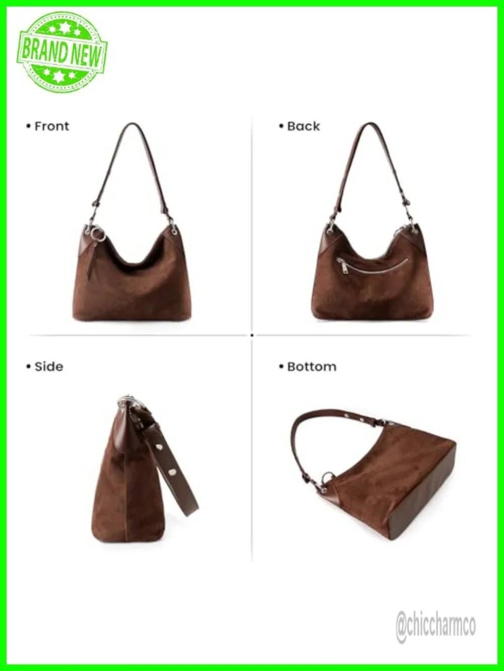 Genuine Leather Hobo Crossbody Bag with Adjustable Strap
